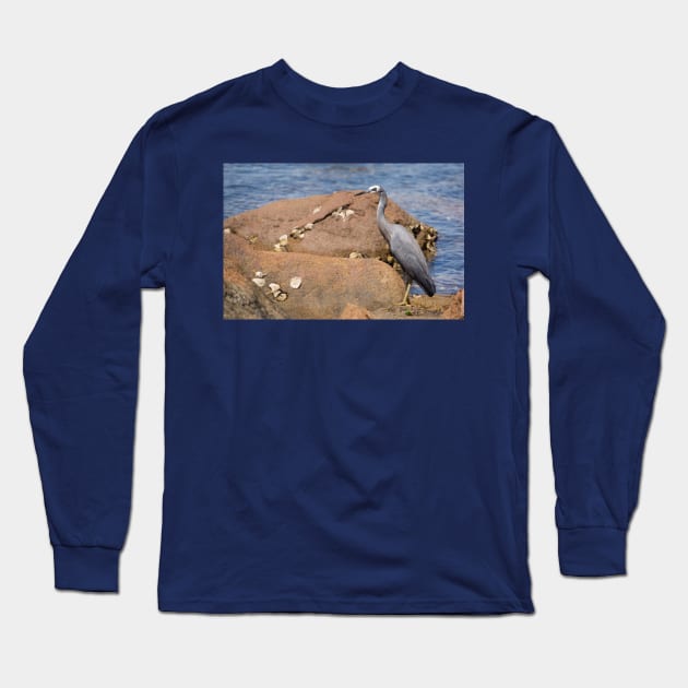 heron at the beach Long Sleeve T-Shirt by sma1050